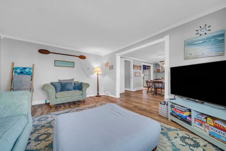 Enjoy the provided Playstation and many board games for a family game night!