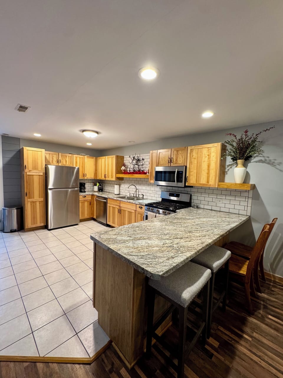 Kitchen area with island seating