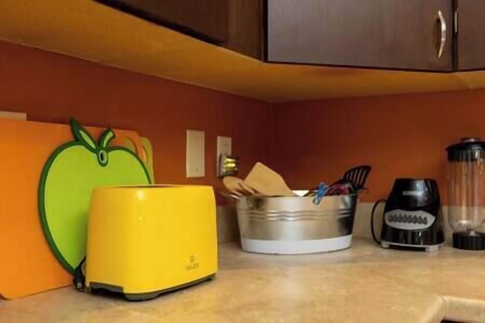 Cutting boards, toaster, blender, cooking utensils