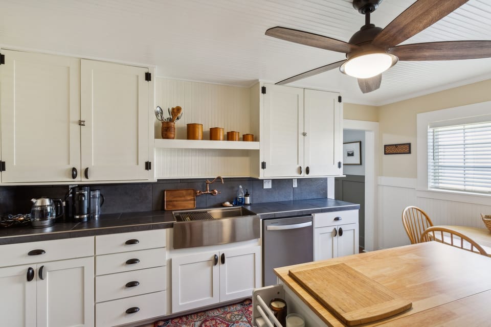 Indoors, Kitchen, Ceiling Fan, Sink, Furniture