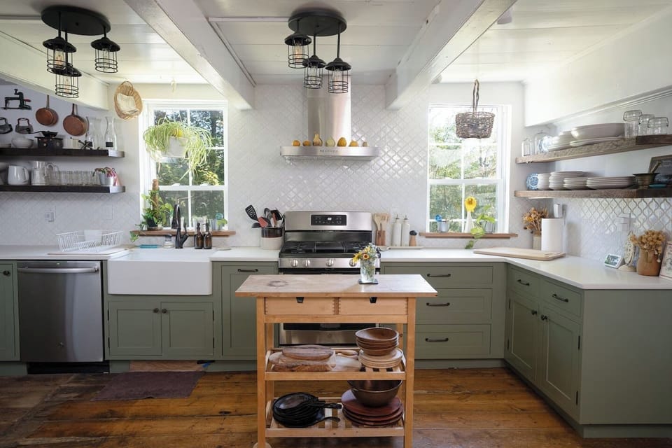 Large kitchen stocked by owners who like to cook.