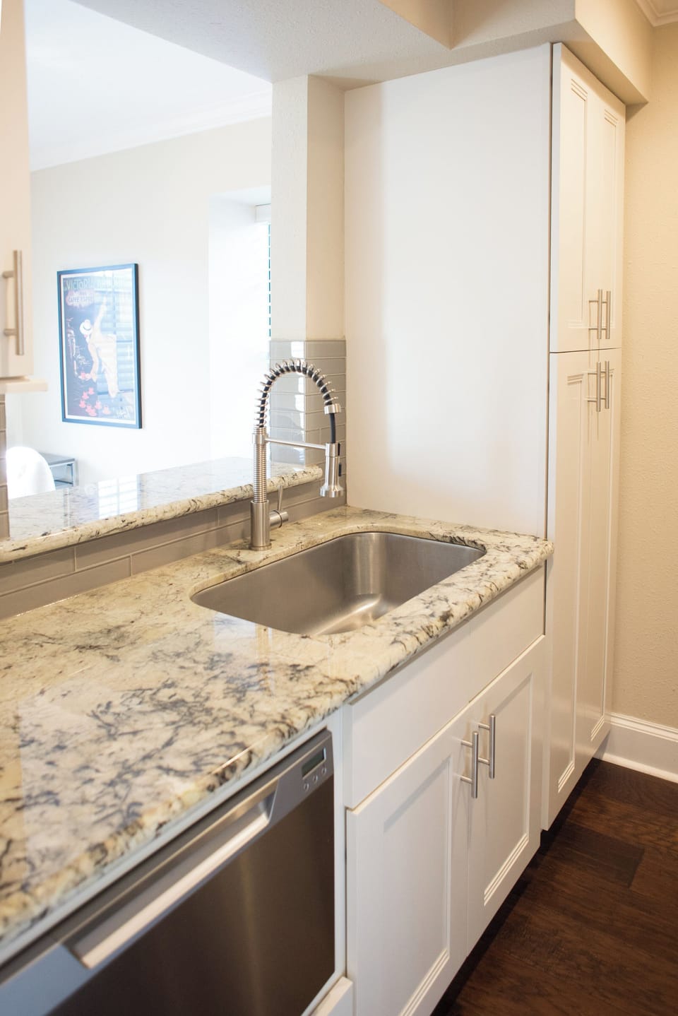 Stainless steel appliances and granite countertops 