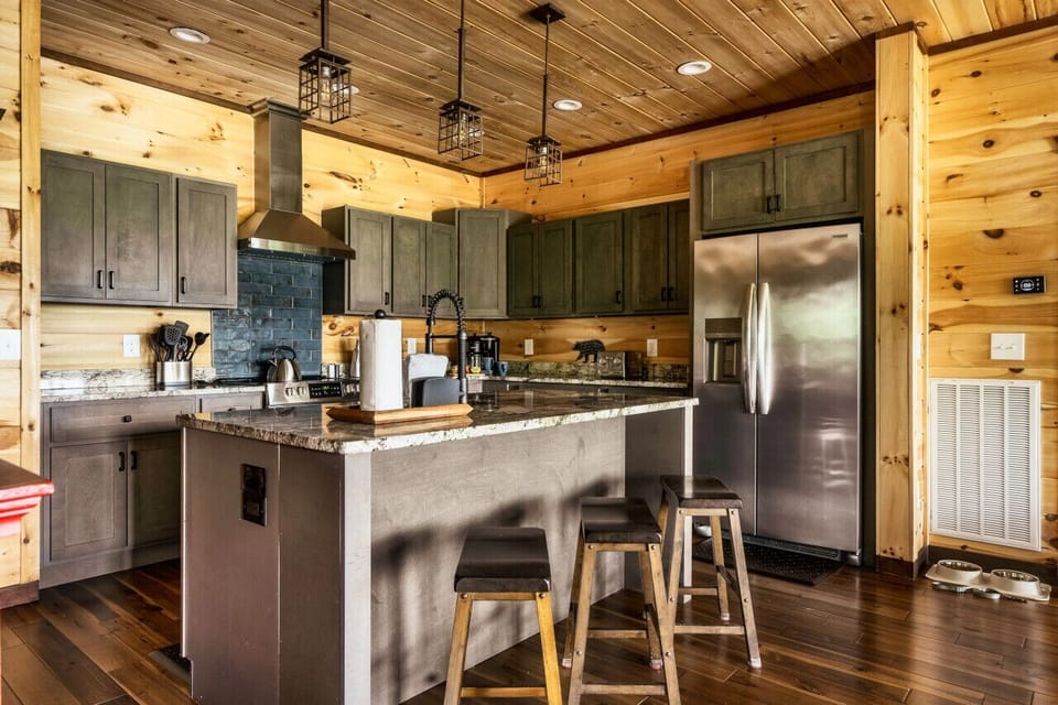 Bar seating at the island - great for entertaining while cooking!