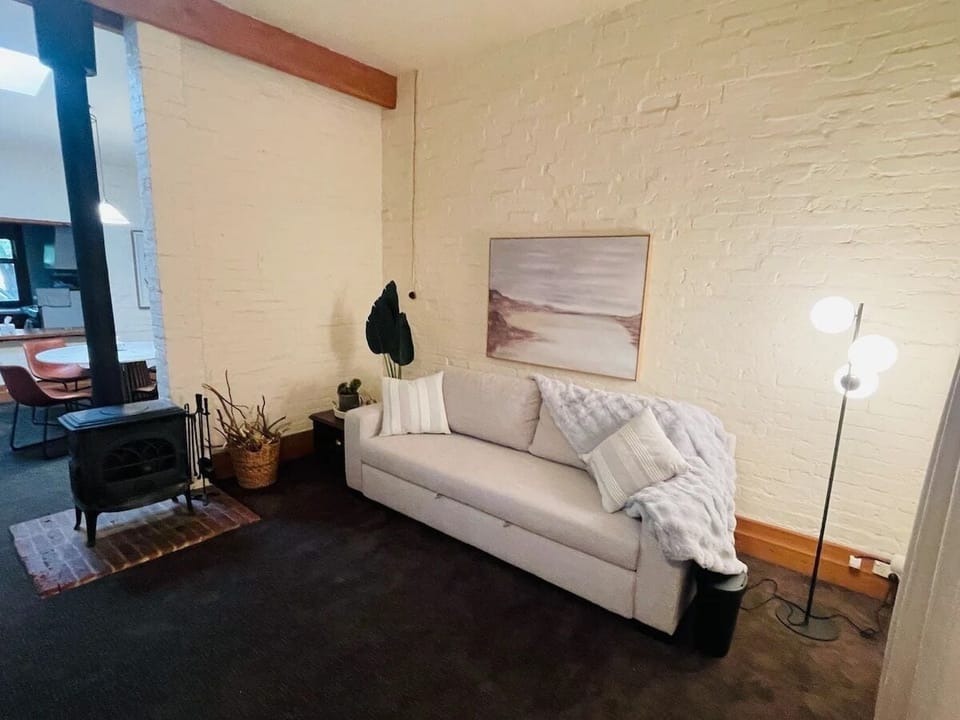 Sofa bed 
Wood fire for winter days