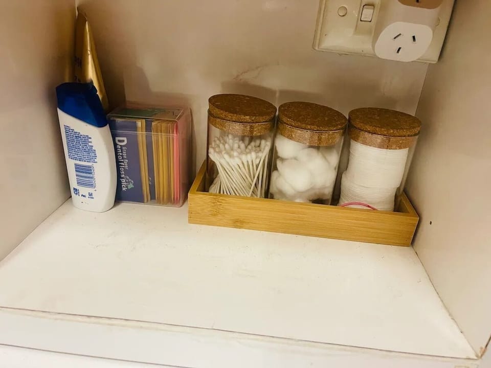 Make up remover pad and cotton balls, dental floss provided 