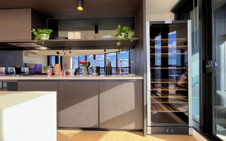 Gaggenau appliances and full height dual temperature wine fridge