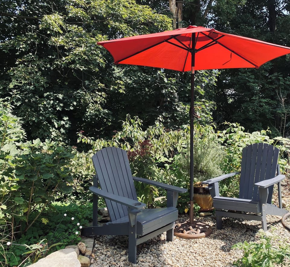 Sitting and fire ring area in the Garden