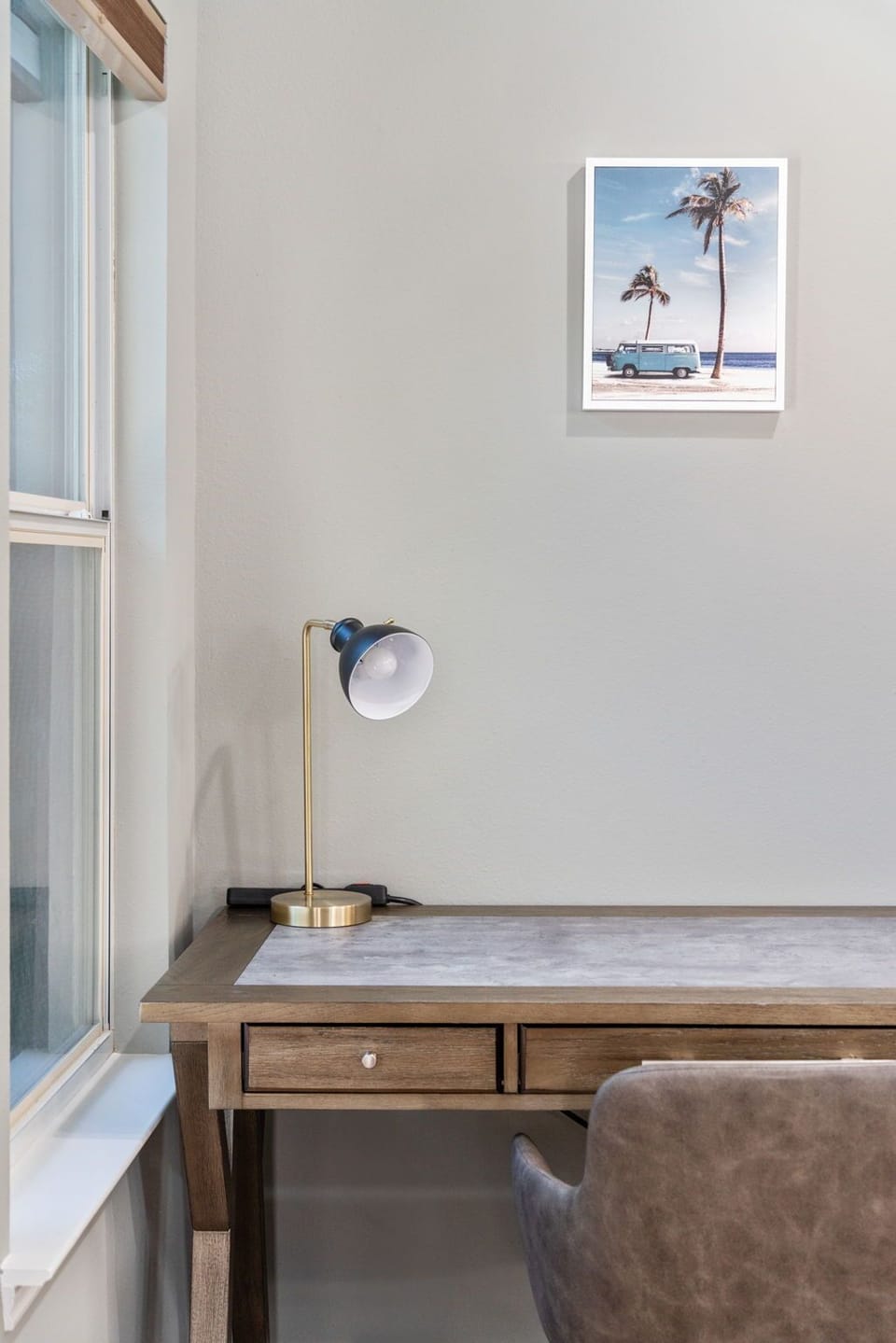 Desk and chair workstation.