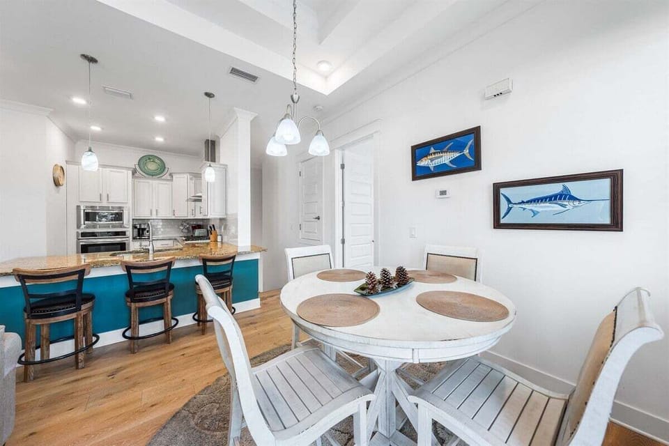 Fun coastal design aesthetic makes it beach day, all day!