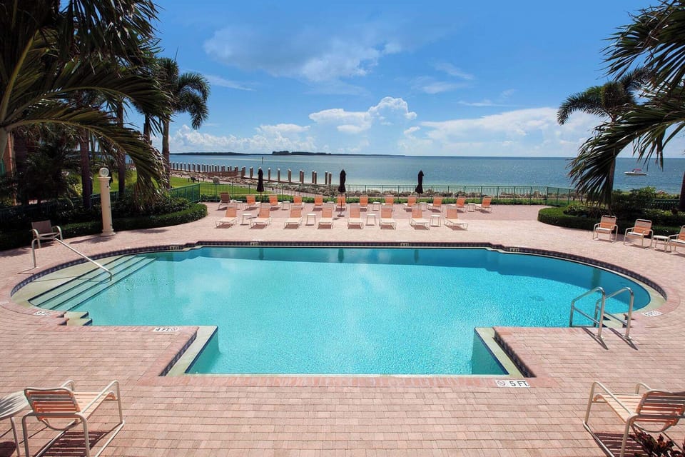 views of the ocean by the pool
