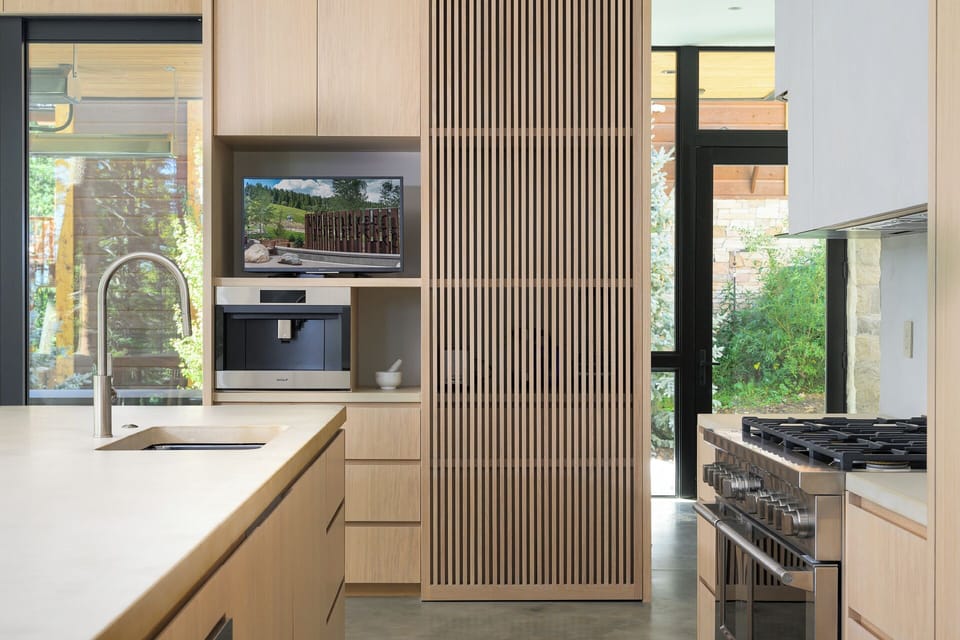 Flat screen TV located in a hideaway cabinet