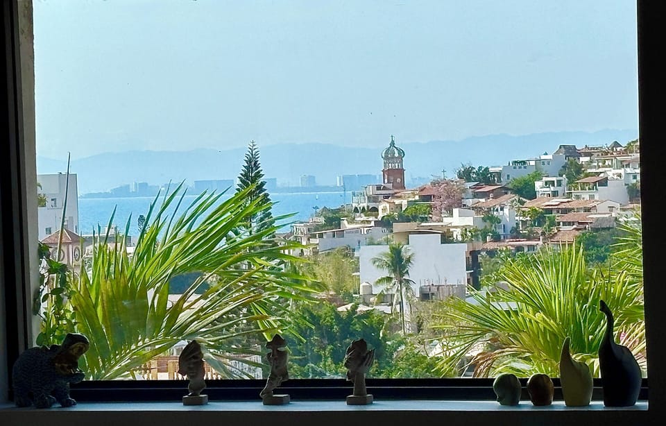 The view across old town from the living room and bedroom