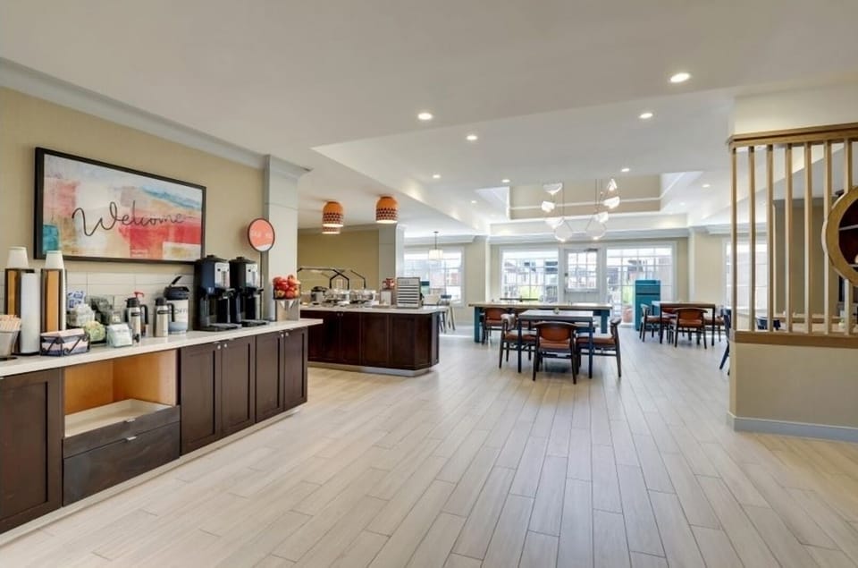 Start your morning with fresh coffee and a hearty buffet.