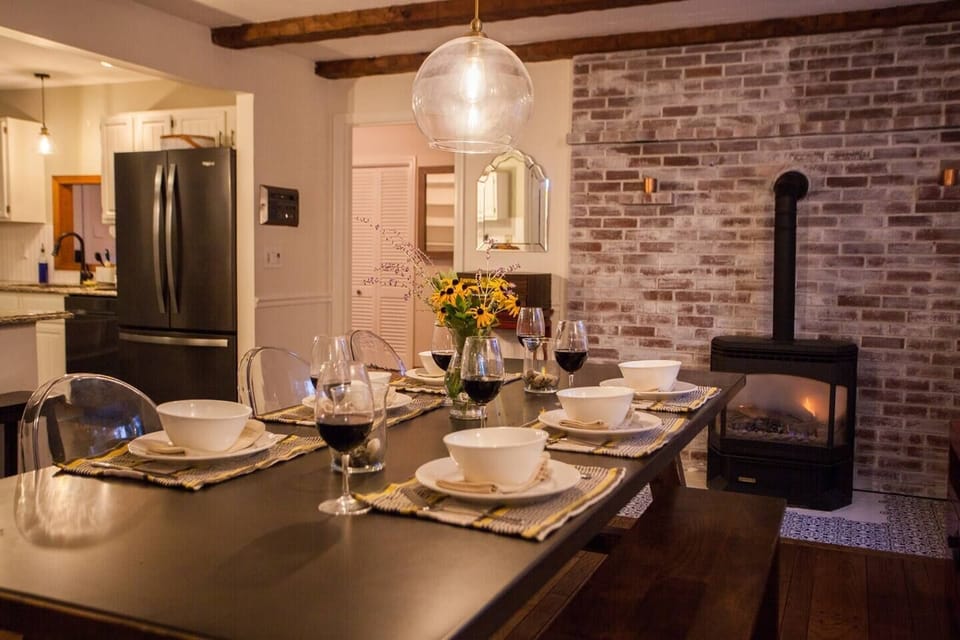 Enjoy a cozy dinner together in front of the propane stove.