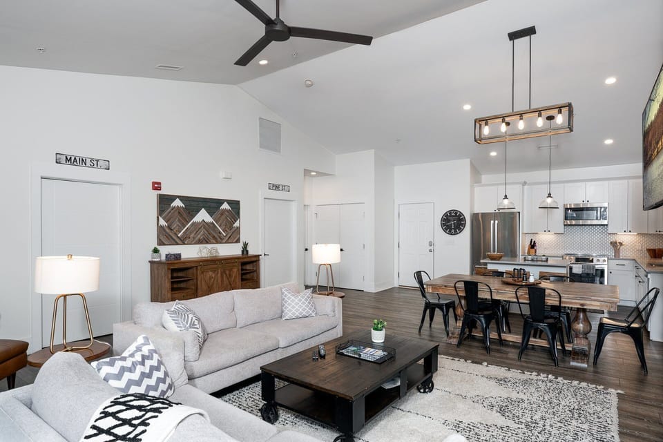 Living Room, Kitchen, and Dining Area