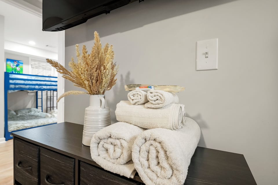 Towels and toothbrush