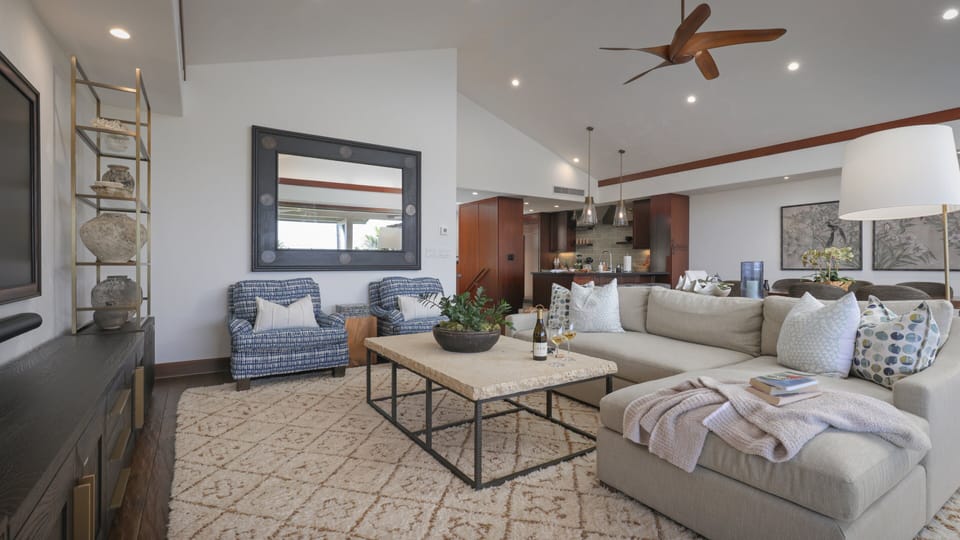 Cozy living space with plush seating and modern, island-inspired design.
