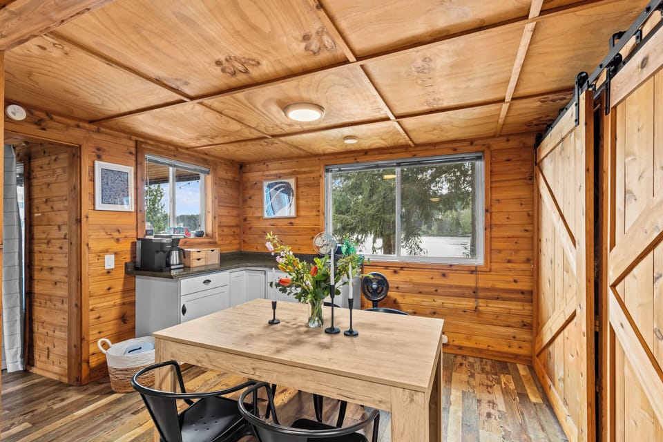 Dining for up to 5 at the dining room table.