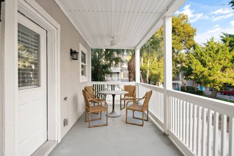 Deck off the kitchen with cozy seating 