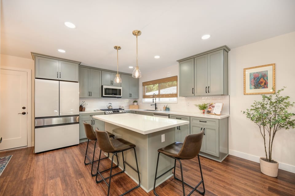 Indoors, Kitchen, Floor, Flooring, Refrigerator