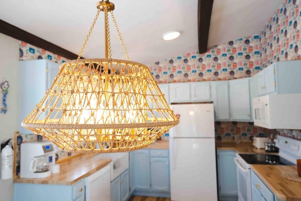 Intricate woven light fixture.