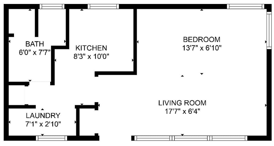 Approximate floor plan of the inside apartment.
