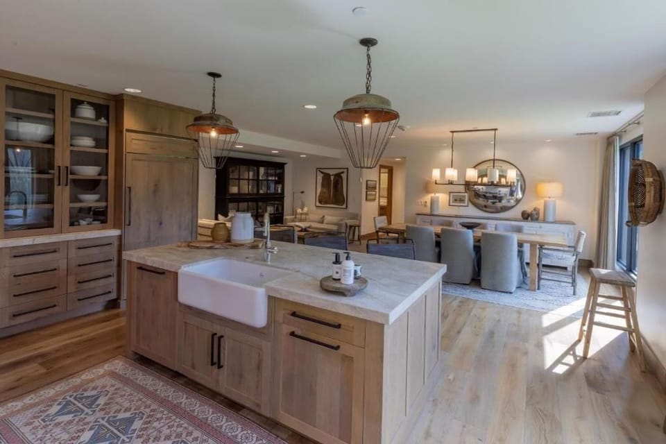 Gather around the spacious island for wine, cooking, and conversation.
