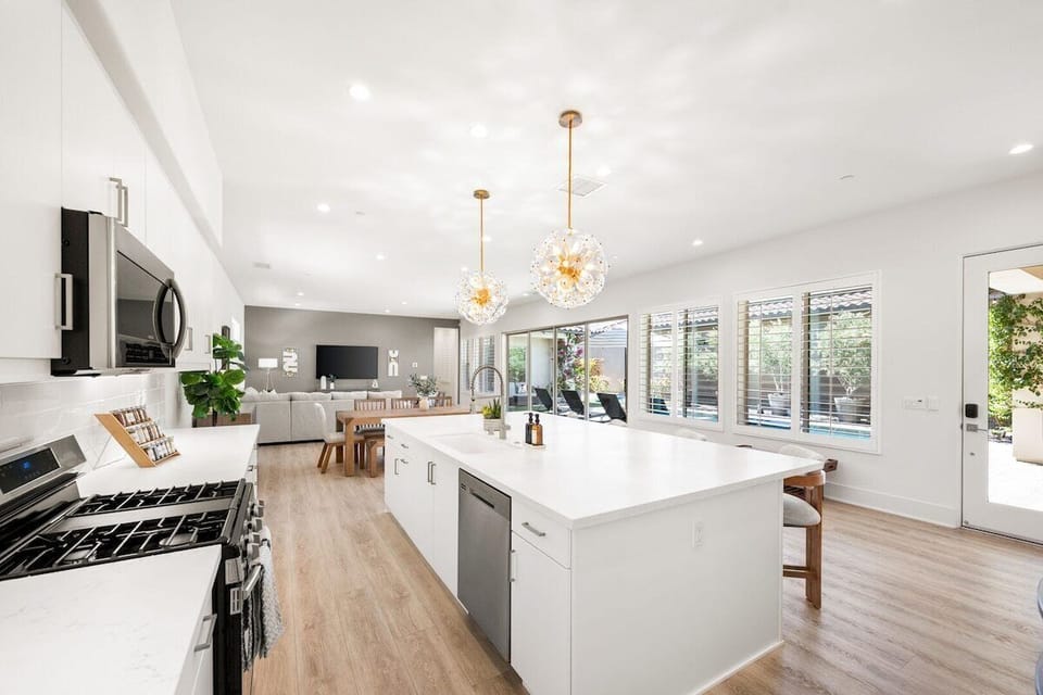 Island setup great for meal prep and conversation.