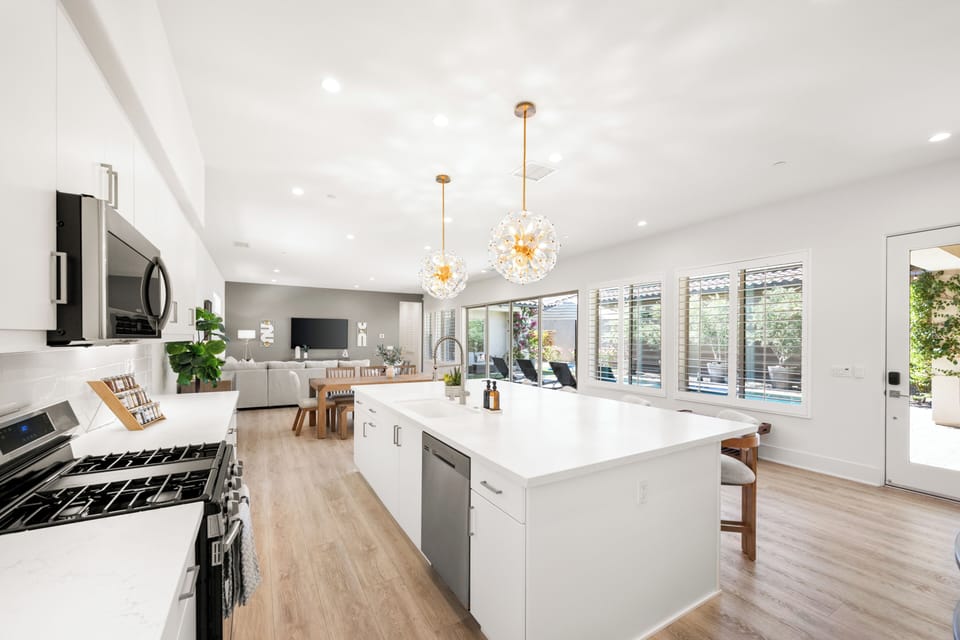 Island setup great for meal prep and conversation.
