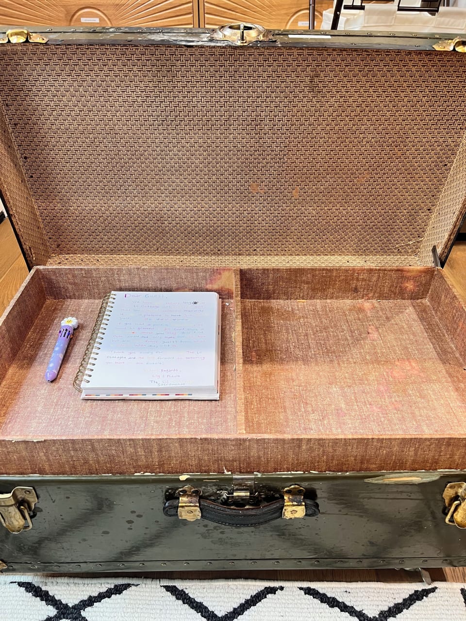 Guestbook for guest signing and recommendations in chest trunk 