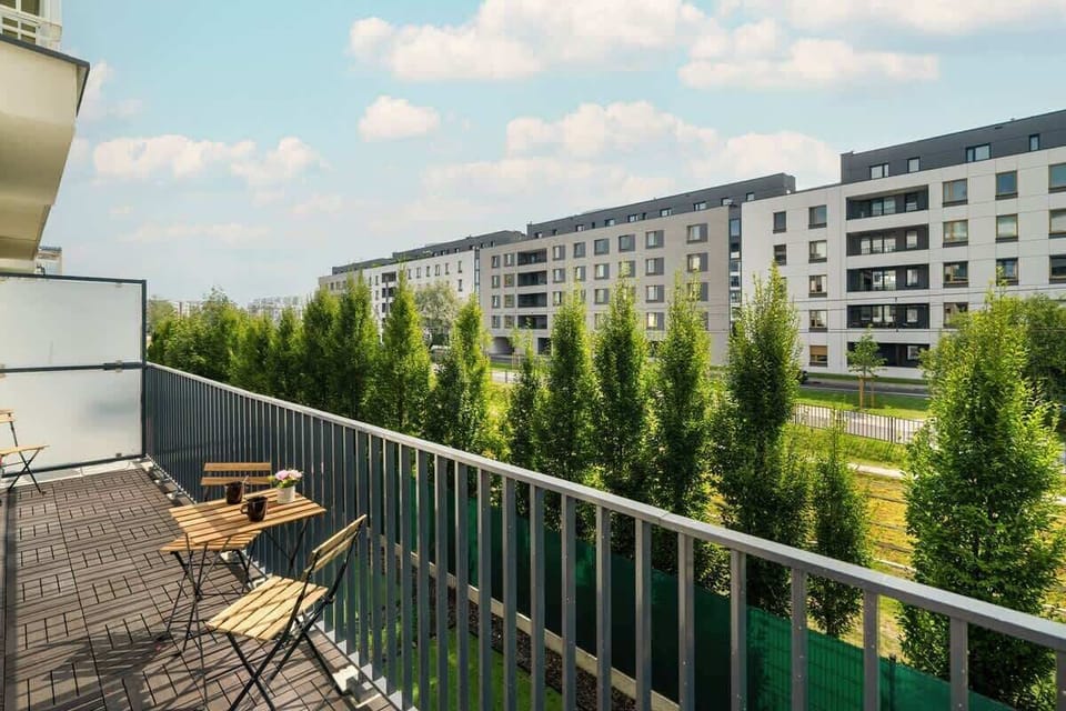 Furnished balcony with nice view.