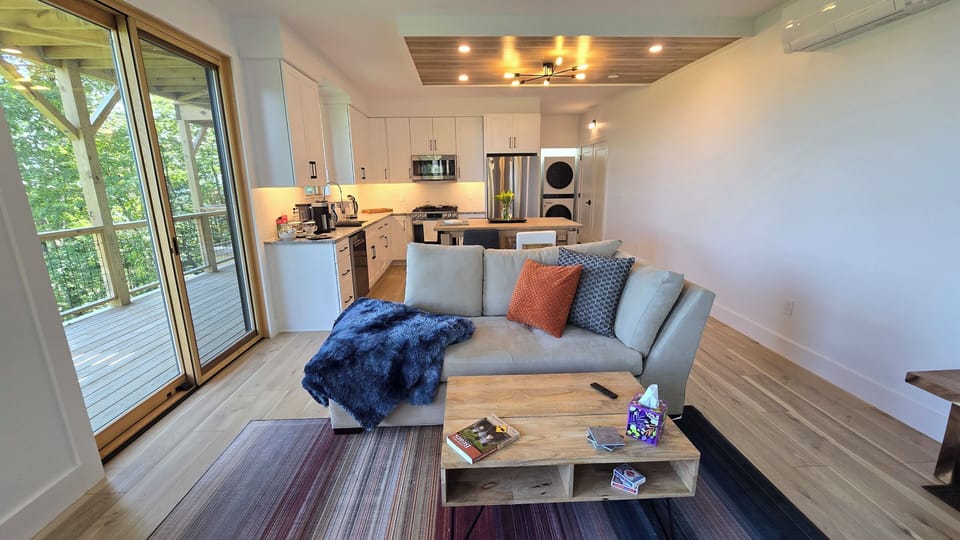 Spacious living area with ceiling feature.