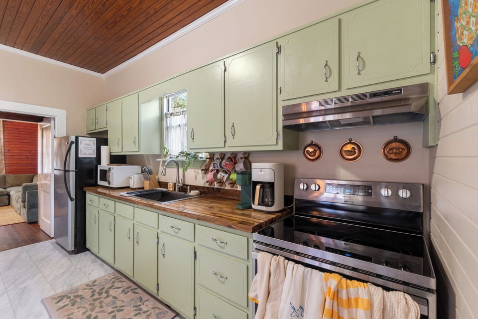Coffee, K-cups, tea and everything you need to cook a meal.