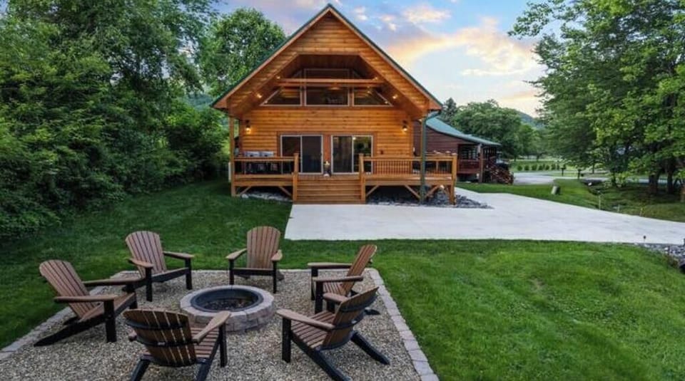 Front of Cabin with Firepit