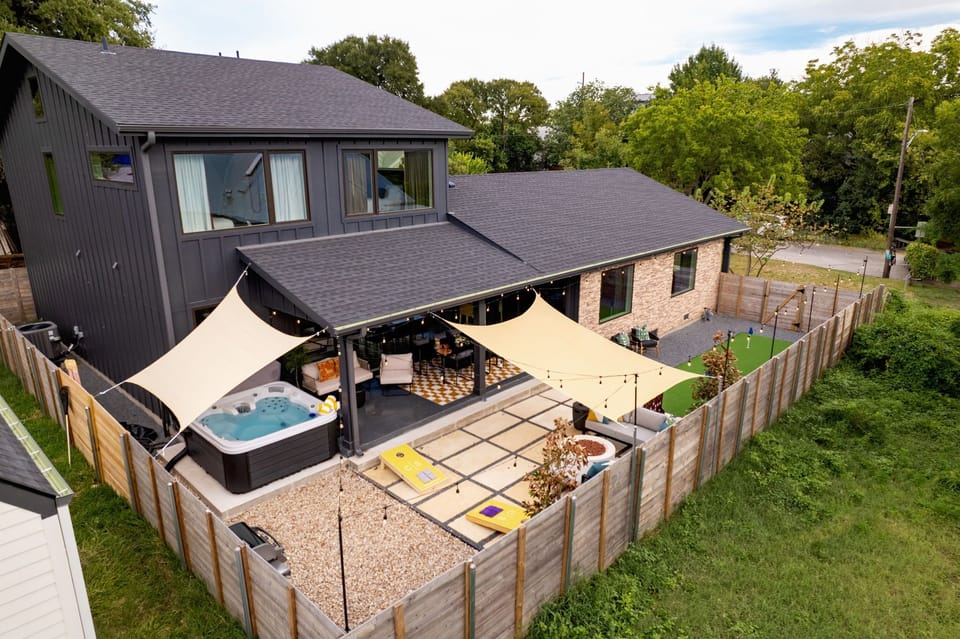 Aerial view of amenity packed side yard.