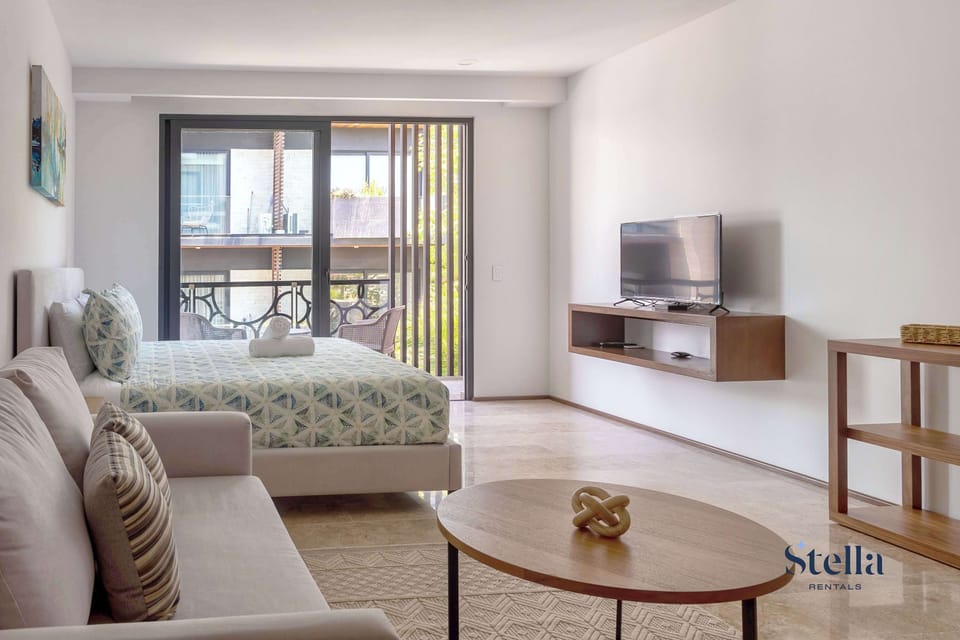 The sofa opens to a single pull-out bed for flexible sleep space or a third guest