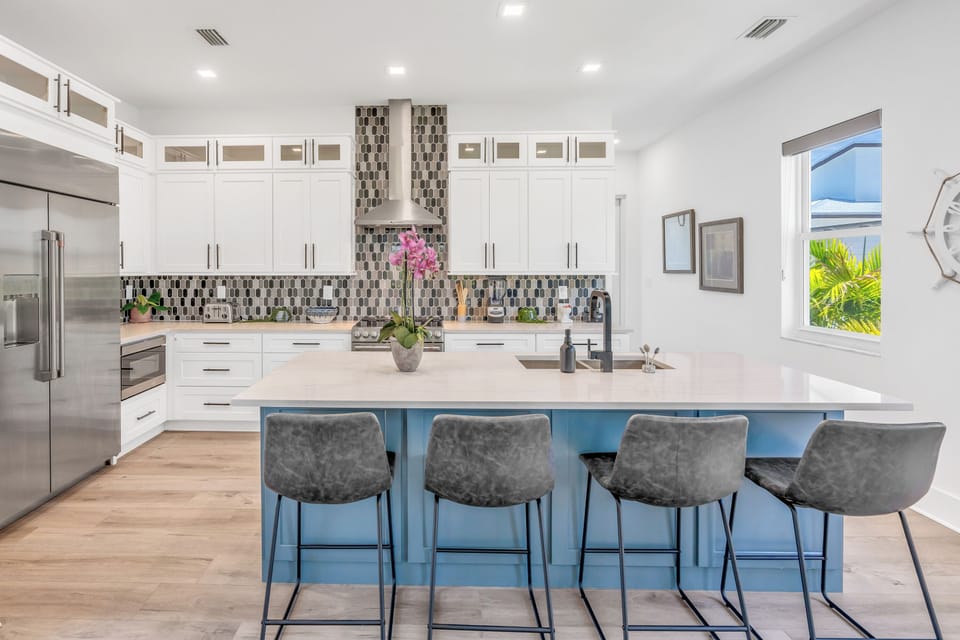 Modern coastal kitchen designed for family meals and easy entertaining