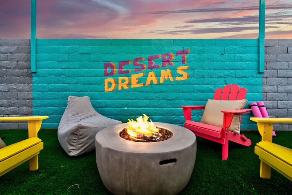 Get cozy under the stars with a fire pit, comfy chairs, and desert dreams.
