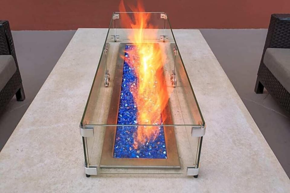 Unwind by the glowing fire table for cozy evening chats.