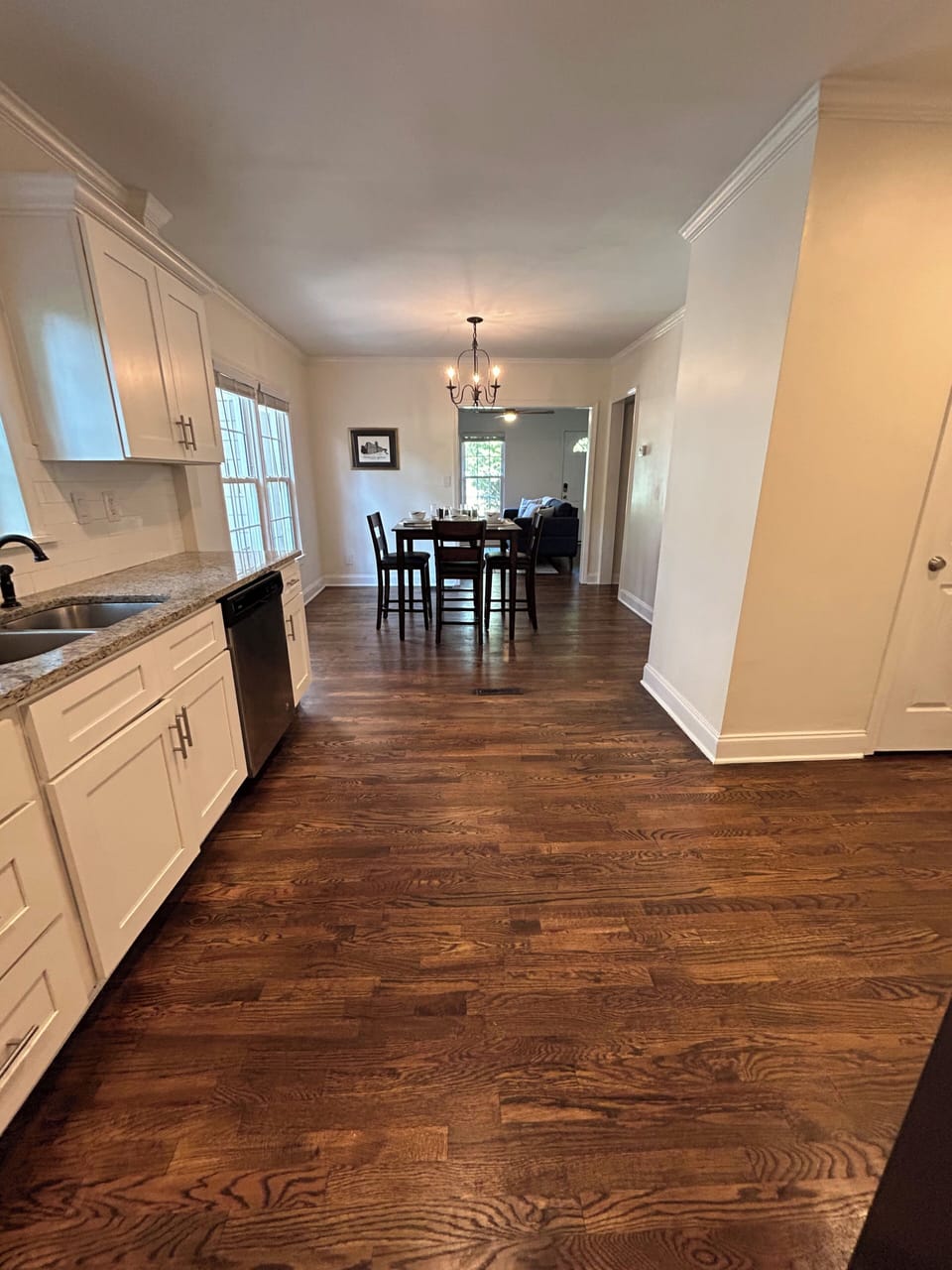Kitchen view into dining area