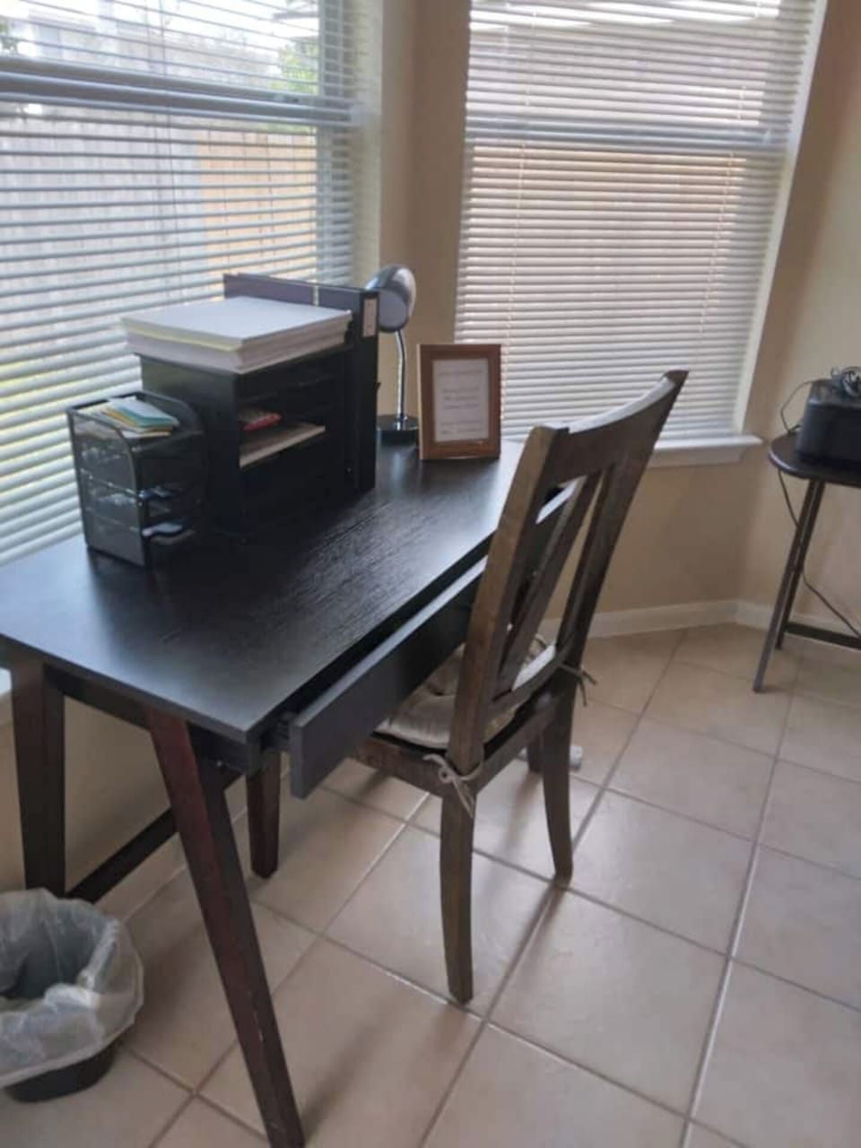 Desk corner onlooking into the garage.  Nice area for morning or evening work.