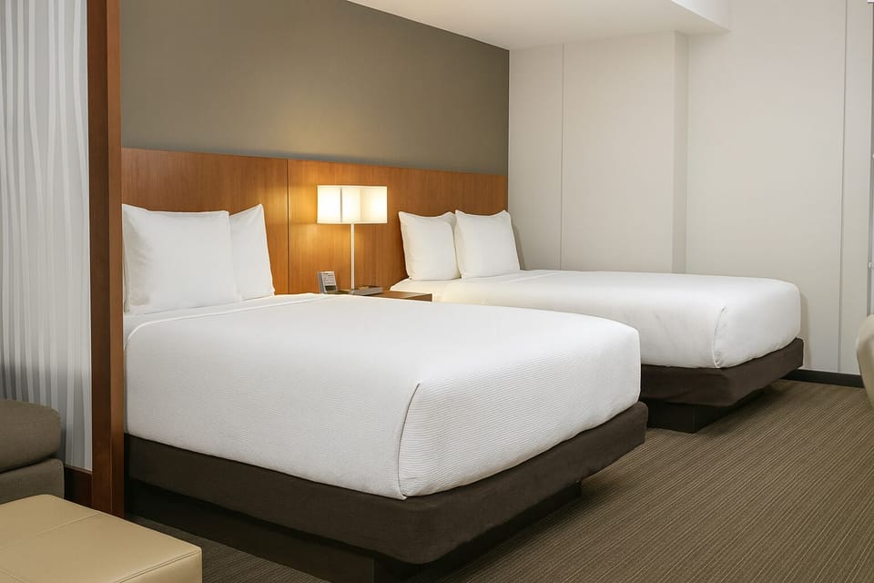 Settle in for a restful night on plush double beds.