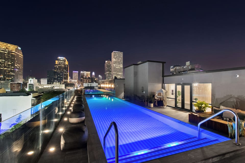 Relax in our rooftop pool with panoramic skyline views of Downtown, New Orleans. Heated and open year-round, it's a guest-only favorite for lounging by day or night.