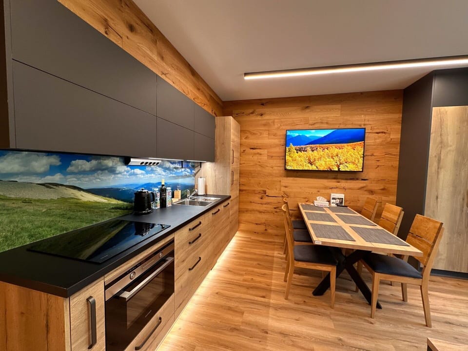 Furniture, Table, Wood, Cabinetry, Television, Living Room, Interior Design, Flooring, Floor, Countertop