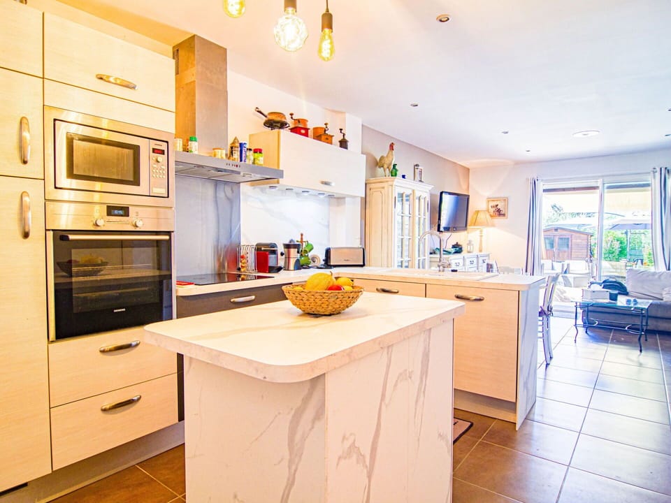 Cabinetry, Furniture, Countertop, Kitchen, Orange, Wood, Interior Design, Kitchen Appliance, Flooring, Floor