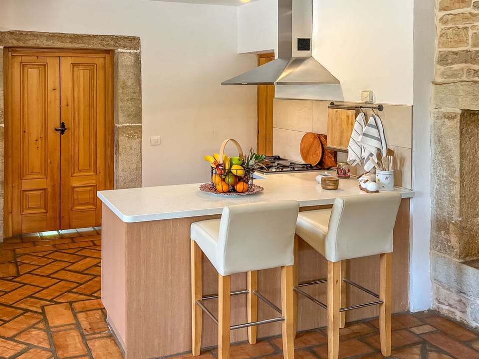 Cabinetry, Table, Furniture, Countertop, Wood, Kitchen, Orange, Building, Interior Design, Flooring