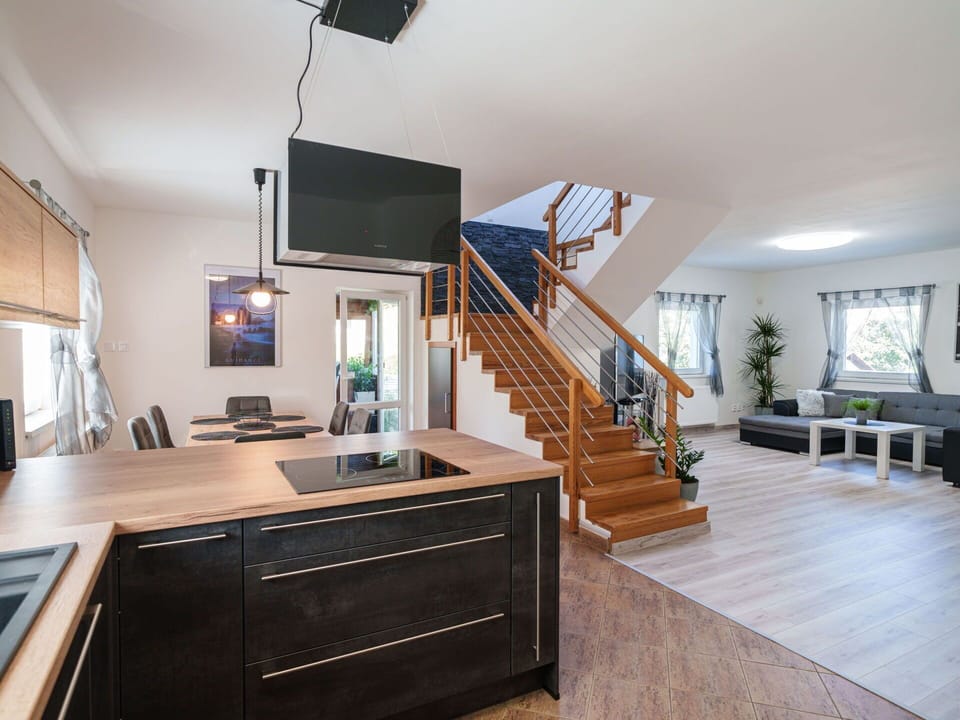 Furniture, Cabinetry, Building, Wood, Plant, House, Stairs, Drawer, Flooring, Countertop