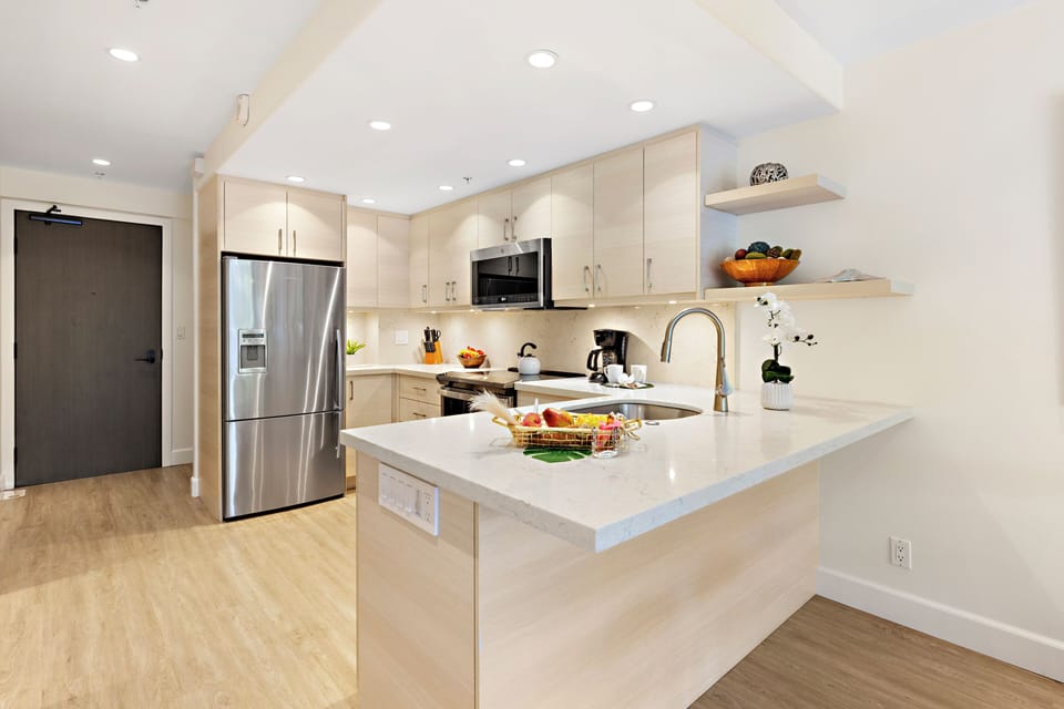 Everything you need, right at your fingertips. A fully equipped kitchen stocked with all the essentials. Perfect for cooking your favorite meals in paradise.