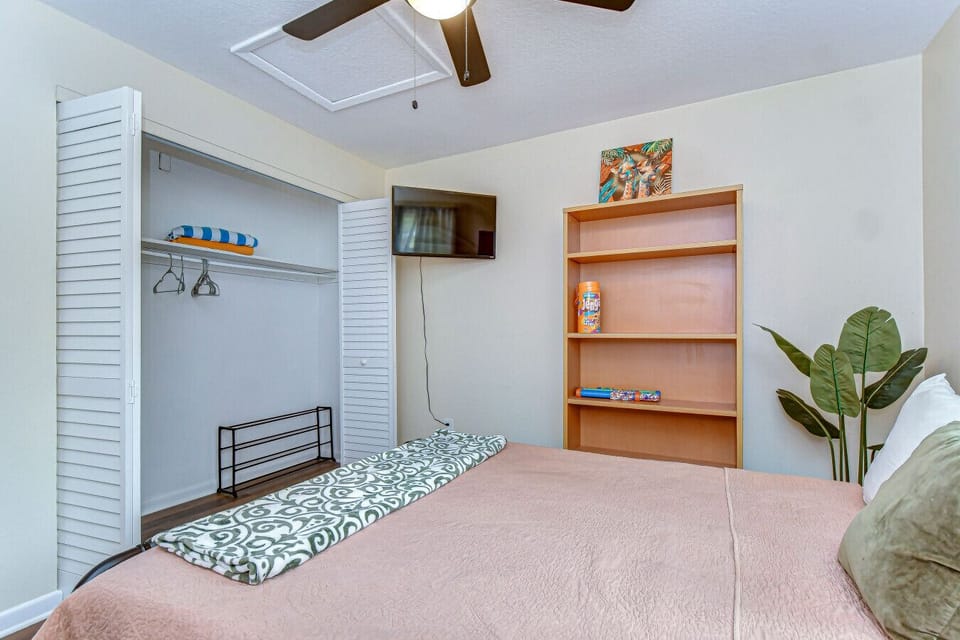 The guest bedroom also comes with a large closet for your items
