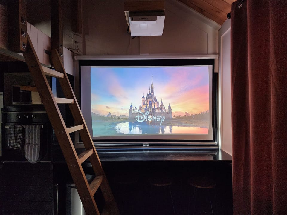 Projector with Netflix, Disney, Youtube, TVNZ and TV3 ready for your enjoyment. Looks even better at night!